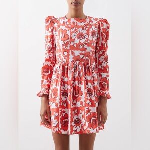 Batsheva x Laura Ashley Prairie Floral-Print Cotton Dress Long Sleeve Mini